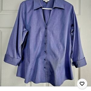 Coldwater Creek Tailored Blouse Lavender ¾ Turn-up Sleeve 100% Cotton No-iron L